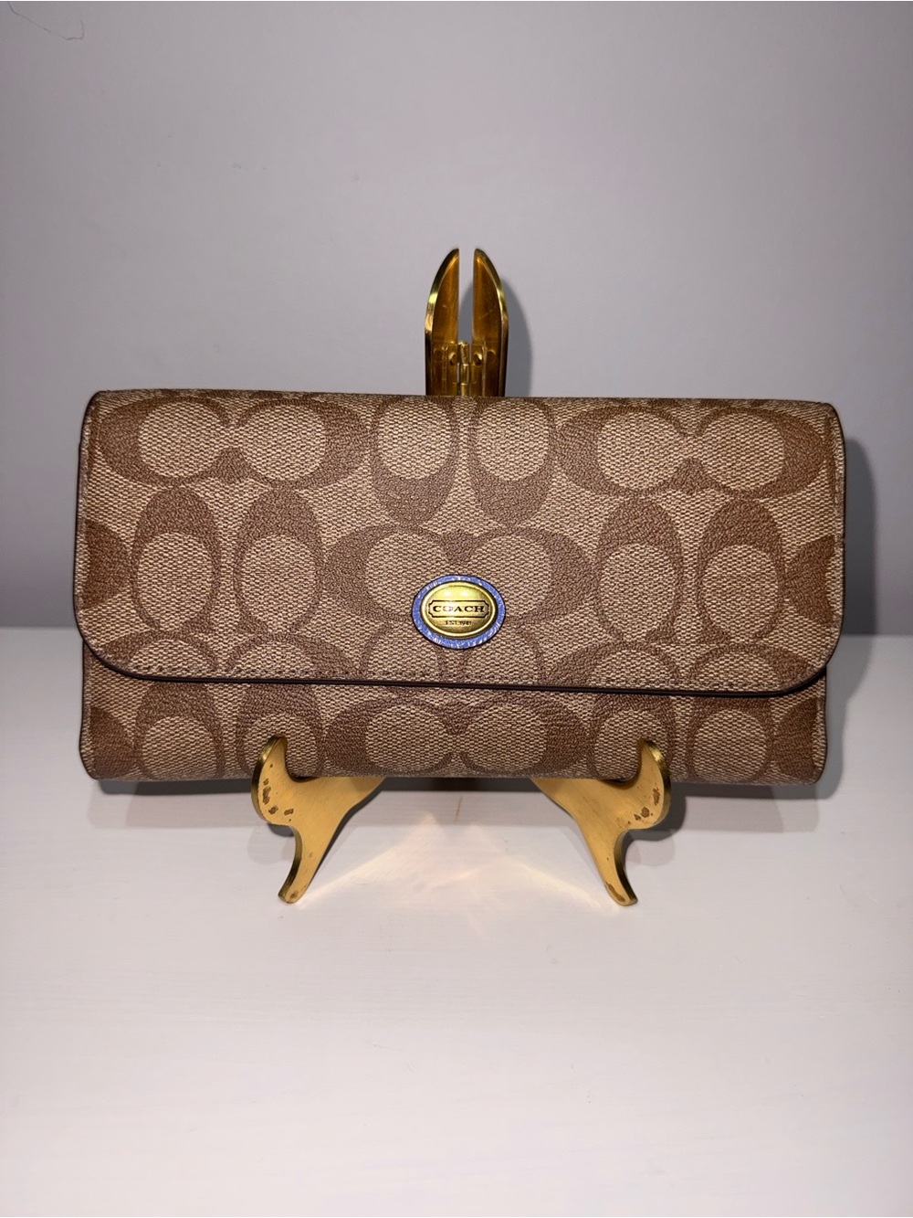 Coach Signature Slim Wallet Set - khaki/porcelain blue